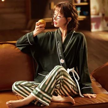 Jar Nadrozmerná 3XL Žena Japonské Kimono Pyžamo Obleky 2 ks Dlhé Rukávy Yukata Ženy Prírodných A Neobmedzené пижама женская