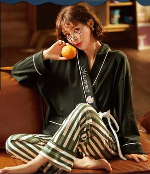 Jar Nadrozmerná 3XL Žena Japonské Kimono Pyžamo Obleky 2 ks Dlhé Rukávy Yukata Ženy Prírodných A Neobmedzené пижама женская