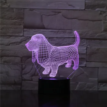 Jazvečík Psa Acyklické 3D LED Nočné Svetlo 7-Zmena Farby Senzor svetla Dotykový Spínač RGB Zviera 3D stolná Lampa Vianočný Darček