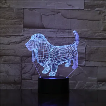 Jazvečík Psa Acyklické 3D LED Nočné Svetlo 7-Zmena Farby Senzor svetla Dotykový Spínač RGB Zviera 3D stolná Lampa Vianočný Darček
