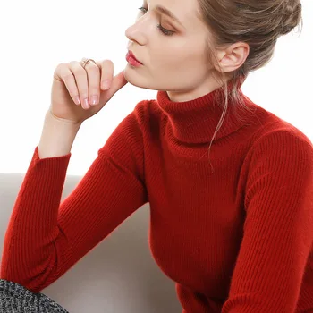 Jesenné a zimné nové žien vysokej Klope slim fit pruhovaný sveter Pulóver kórejský sveter farbou pletený sveter klesnutie