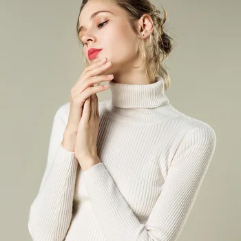 Jesenné a zimné nové žien vysokej Klope slim fit pruhovaný sveter Pulóver kórejský sveter farbou pletený sveter klesnutie