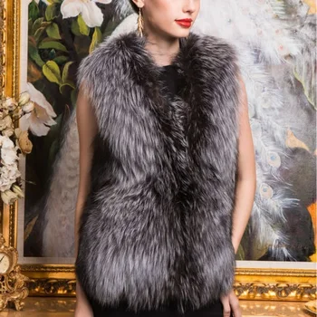 Jeseň a v Zime teplý Nový Silver Fox Kožušiny Vesta gilet vrchné oblečenie dámske módne kožušiny kabát plus