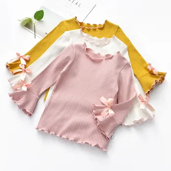 Jeseň Girl Farbou Dlho puzdre Tričko Deti Bežné Topy Dieťa Mäkké Oblečenie Nové