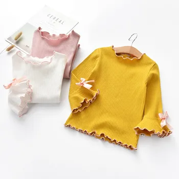 Jeseň Girl Farbou Dlho puzdre Tričko Deti Bežné Topy Dieťa Mäkké Oblečenie Nové