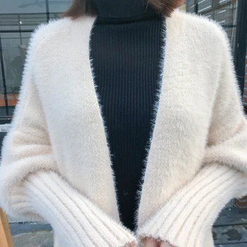 Jeseň Zima Dlho Cardigan Sveter 2020 Bežné Dlhý Rukáv Lady Voľné faux noriek pletený sveter sveter s vrecku kabáta