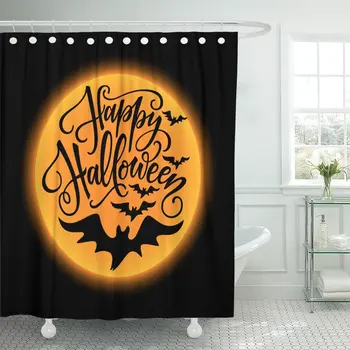 Jeseň Šťastný Halloween Písmom s Netopiere, Čierne Kúpeľňa Opony Nepremokavé Polyesterové Tkaniny 72 x 72 Cm Set s Háčikmi 33149