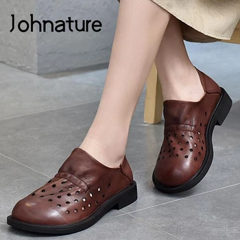 Johnature Ženy Sandále, Topánky Pravej Kože 2021 Nové Letné Retro Šitie Byt S Ručne Stručne Bežné Dámy Sandále