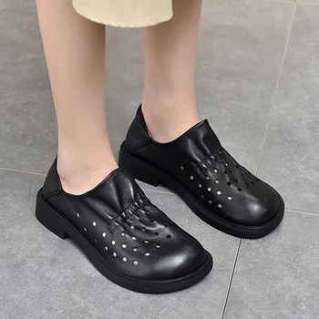 Johnature Ženy Sandále, Topánky Pravej Kože 2021 Nové Letné Retro Šitie Byt S Ručne Stručne Bežné Dámy Sandále