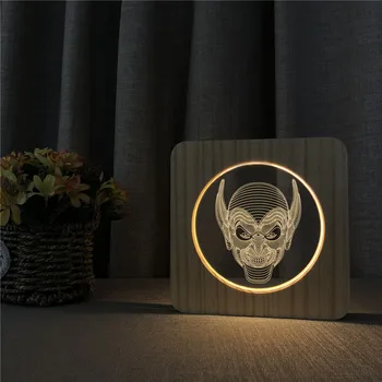 Joker Ghost Tvár 3D LED Arylic Drevené Noc Lampa Tabuľka Light Switch Kontroly Rezbárstvo Čítanie pre Deti je Späť Školy Dekor Darček