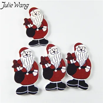 Julie Wang 20pcs/pack Červená+Čierna Biela Dreva jednootvorová Santa Claus Dovolenku Ozdoby, Šperky, Prívesok Príslušenstvo Najlepšie Svadobné 10739