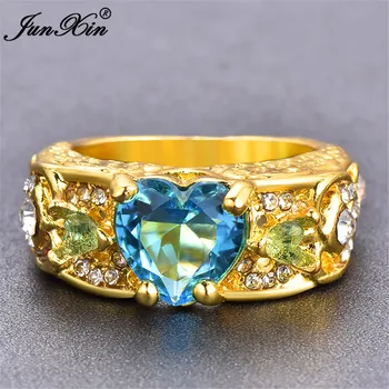 JUNXIN Luxusné Muž Žena AAA Zirkón Kamenný Kruh, Módne Žlté Zlato Vyplnené Šperky Vintage Snubné Prstene Pre Mužov A Ženy