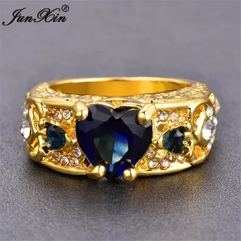 JUNXIN Luxusné Muž Žena AAA Zirkón Kamenný Kruh, Módne Žlté Zlato Vyplnené Šperky Vintage Snubné Prstene Pre Mužov A Ženy