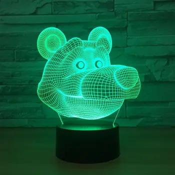 Karikatúra Roztomilý Medveď Tvar LED Lampa 3D Detská Nočné Svetlo Deti Spanie Lampa 7 Farieb Zmeniť Stôl Tabuľka USB Svetlo