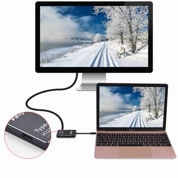 KEMBONA USB Typ-C Hub Adaptér s 4K HDMI, HD Výstup 2 porty USB 3.0, SD a Micro SD Karty sloty,Nabíjací port pre MacBookPro
