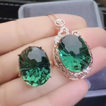 KJJEAXCMY jemné šperky Green crystal 925 sterling silver ženy drahokam prívesok náhrdelník reťazca prsteň luxus 19953