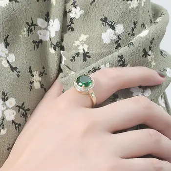 Klasická kolo green crystal emerald kamene, diamanty prstene pre ženy, 18k zlato tón šperky bijoux bague strany darček príslušenstvo 9858