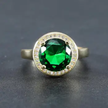 Klasická kolo green crystal emerald kamene, diamanty prstene pre ženy, 18k zlato tón šperky bijoux bague strany darček príslušenstvo
