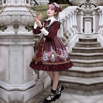 Klasická Lolita Šaty Dlhé Sleece Vojenské Dvojité Breasted Červená Lolita Jeden Kus Oblečenia