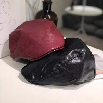 Kožené Beret Žien Jar Krátke Duckbill Spp Dopredu Spp Retro Zimné Čiapky pre Ženy Elegantné Fascinator Klobúky Black Hat 2020