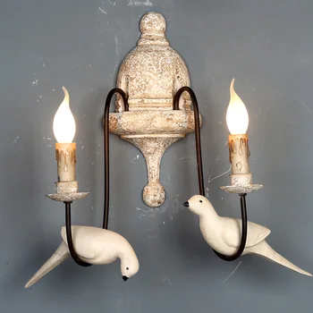 Krajina dreva umenie retro nástenné svietidlo tvorivé vták svetlo iron art obývacia izba, spálňa dekoratívne osvetlenie