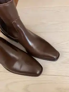 Krazing hrniec úsek reálnom kožené topánky vysokej kvality odporúčame malé štvorcové prst hrubé vysokým podpätkom pošmyknúť na módne členkové topánky L86