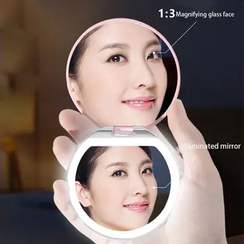 Kreatívne Osvetlené LED Mini Kolo make-up Zrkadlo 3X Zväčšovacie Kompaktné Cestovné Prenosné USB Nabíjateľné Také Kozmetické Nástroj