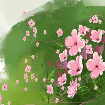 Kreslené Tapety Ružový Kvet nástenná maľba Tapety pre Deti Izba Stenu Papiere Domova Zelená Tráva Foto Tapety pre Spálne 58460