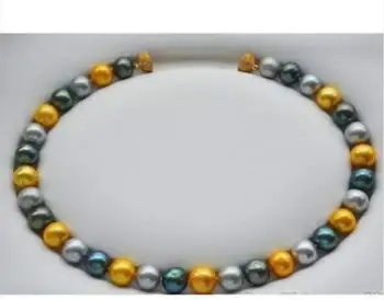Krásne 10-9 mm south sea čierna sivá multicolor perlový náhrdelník 20-palcový 28