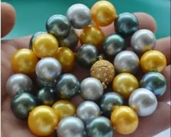 Krásne 10-9 mm south sea čierna sivá multicolor perlový náhrdelník 20-palcový 28