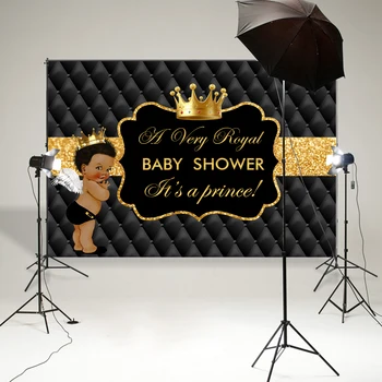 Kráľovský princ chlapec baby sprcha pozadie narodeninovej party dekor pozadie fotografie fotografovanie vinyl black kožené zlatú korunu B-877 55862
