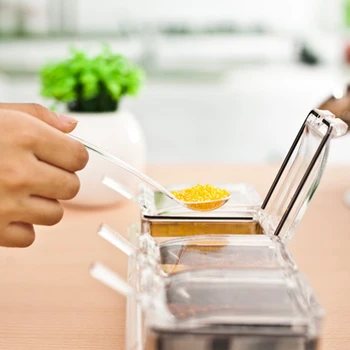 Kuchyňa Domov Cruet Fľaša Akryl Korenie Box Jar Úložný Kontajner Prachotesný Reštaurácia Soľ Moderné Varenie Jednoduché Čistenie
