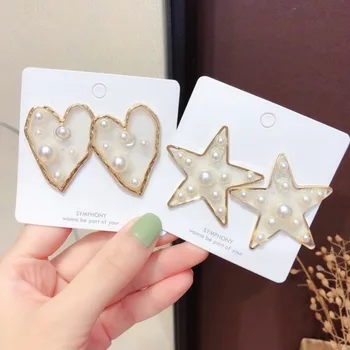 Kórea Módne Náušnice Pre Ženy 2019 Sladké Dievča Pearl Spájať Náušnice Transparentné Živice Srdce Star Náušnice, Šperky, Doplnky