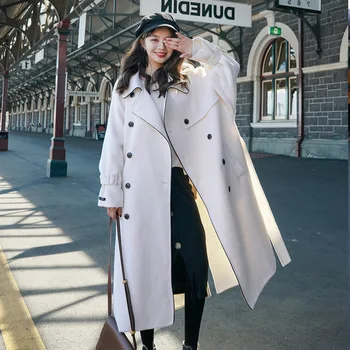 Kórejské Ženy Jeseň Zima Dvojité Breasted Dlhé Vlny Kabát Dámske Elegantné Vintage Voľné Elegantné Nad Kolená Vlnené Sako Femme