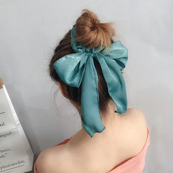 Kórejský Solid Farba Satin Luk Scrunchie Elastické Vlasy Kapely Cope, Držiak Na Vlasy Lano Väzby Šatku Ženy Módne Doplnky Do Vlasov