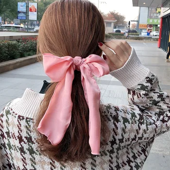 Kórejský Solid Farba Satin Luk Scrunchie Elastické Vlasy Kapely Cope, Držiak Na Vlasy Lano Väzby Šatku Ženy Módne Doplnky Do Vlasov