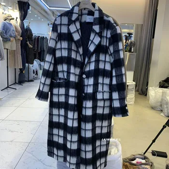 Kórejský Zimný Kabát ženy 2021 Nové Jeseň voľné koberčeky vlnené kabát Streetwear Voľné Bežné hrubé teplé Dlho Priekopa 3235