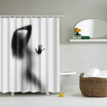 Kúpeľňa so sprchovým Kútom Záclony Žena Tieň Sprchový Záves Waterprof Polyesterové Tkaniny, Vlastná Kúpeľňa Záclonové Háčiky AA