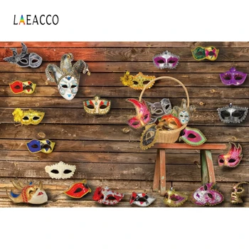 Laeacco Maska Obchod Pozadí Drevené Dosky Stolice Kôš Deti Portrétnej Fotografie Pozadia Pre Photo Studio Rekvizity Photophone