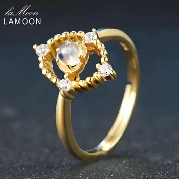 Lamoon 4 mm Prírodné Ligth Modrá Moonstone 925 Sterling Silver Šperky Svadobný Prsteň s Pre Ženy LMRI053