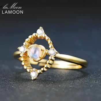 Lamoon 4 mm Prírodné Ligth Modrá Moonstone 925 Sterling Silver Šperky Svadobný Prsteň s Pre Ženy LMRI053