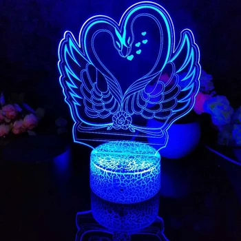 Led 3D Nočné Svetlo Swan Model Nočného pre Dieťa Spálňa Decor Stolná Lampa 16 Farieb s diaľkovým