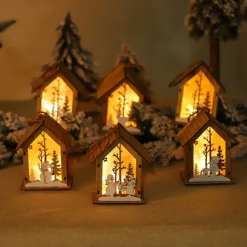LED Svetelné Vianočné Drevené Svadobné Prívesok Žiariace Chata Vianočné Dreveného Domu, Nočné Lampy, Domáce Dekorácie