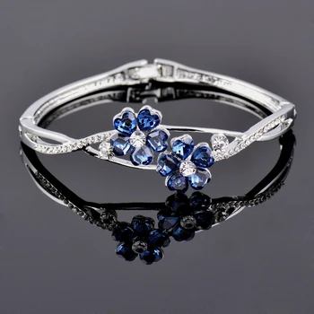 LEEKER Vintage Blue Kubický Zirkón Náramok Pre Ženy, Strieborná Farba Crystal Náramok Vyhlásenie Šperky 150 LK4