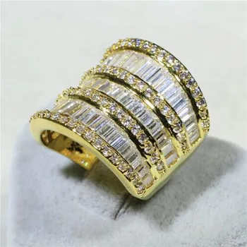Lesk 925 Sterling silver Koktail Krúžok 18K zlato, Šperky, Luxusné Pripraviť plné Námestie T Simulované Diamant, drahokam, prstene pre Ženy