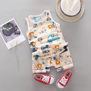 Letné Baby Boy Šaty Nové Karikatúra Tlače Krátky Rukáv Vesta+Šortky Ležérne Oblečenie 2ks Deti Oblečenie