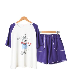 Letné Krátke Pyžamá Bavlnená Šortky Sleepwear Kórejský Voľné Plus Veľkosť Pijama Mujer Karikatúra Roztomilý Pes Tlač Pyžamo Pj Nastavenie