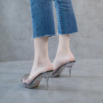 Letné kórejská verzia klinu náklonu vysokým podpätkom sexy transparentné drahokamu jemné päty non-slip slovo dámske topánky