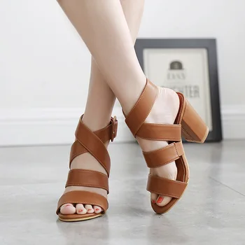 Letné new cross viazaná vysoké podpätky sandále ženy gladiator blok podpätky otvorené prst rómske ženy topánky zapatos mujer sandalias veľká veľkosť