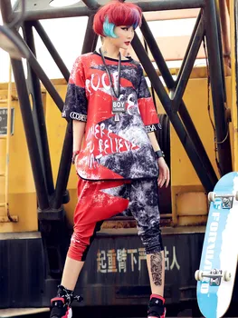 Letné Patchwork nohavice tenká Bavlna Hárem nohavice ženy Graffiti voľné nohavice ženy 2020 Nadrozmerné tepláky hip hop streetwear